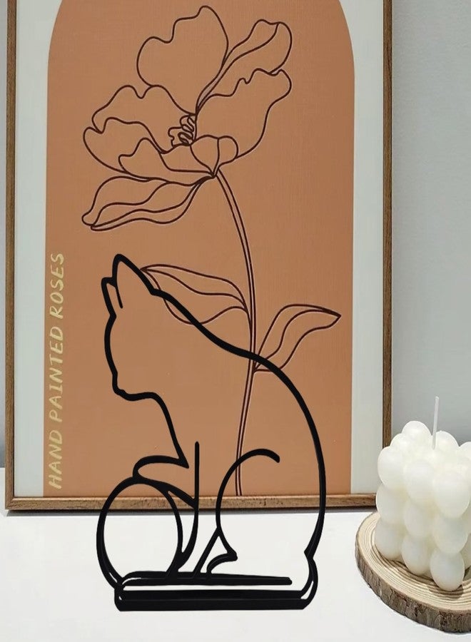 TTYGRHQ Modern Metal Cat Wall Art Sculpture, Black Minimalist Home Decor, Living Room Wall Decoration (Play Ball cat) - Image 2